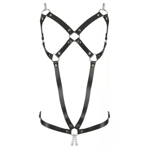 ZADO - láncos bőr testhám body - fekete (S-L)