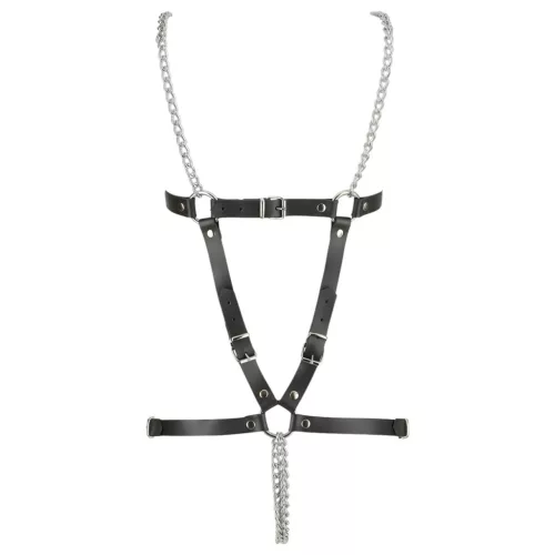 ZADO - láncos bőr testhám body - fekete (S-L)