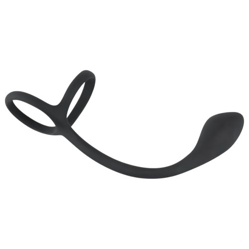 Black Velvets - vékony, pénisz- és heregyűrűs anál dildó (fekete)