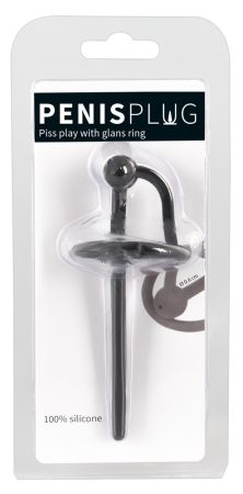 Penisplug - szilikon makkgyűrű üreges húgycsőrúddal (fekete)