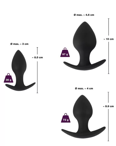 Black Velvets - szilikon anál plug szett (3 részes) - fekete