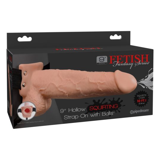 Fetish Strap-On 9 - felcsatolható, üreges, spriccelő dildó (natúr)