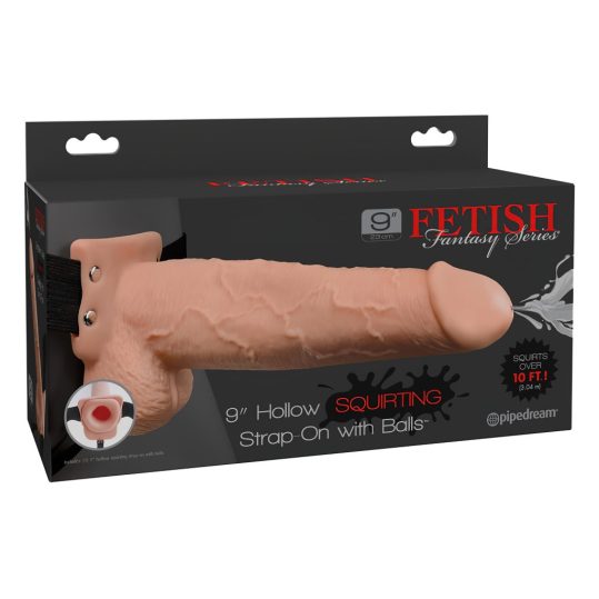 Fetish Strap-On 9 - felcsatolható, üreges, spriccelő dildó (natúr)