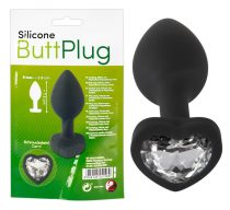   You2Toys - Silicone Butt Plug - fehér köves, szíves anál dildó (fekete)