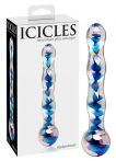   Icicles No. 08 - hullámos, kétvégű, üveg dildó (áttetsző-kék)