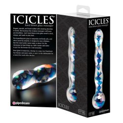   Icicles No. 08 - hullámos, kétvégű, üveg dildó (átlátszó-kék)