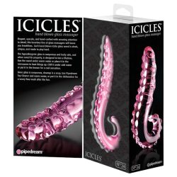 Icicles No. 24 - bordázott nyelv üveg dildó (pink)