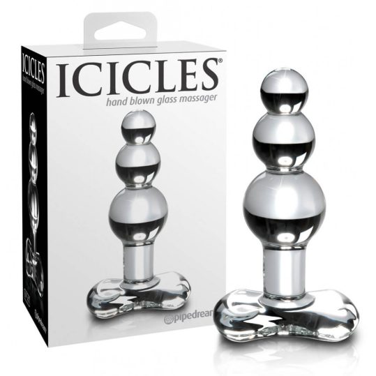 Icicles No. 47 - tripla gyöngyös, üveg anál dildó (áttetsző)