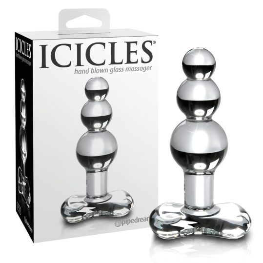 Icicles No. 47 - tripla gyöngyös, üveg anál dildó (áttetsző)