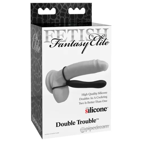 / Fetish Double Trouble - here- és péniszgyűrű dildóval (fekete)