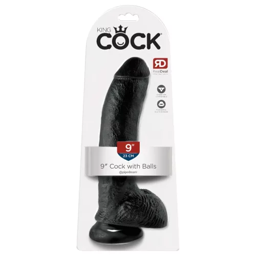 King Cock 9 - nagy tapadókorongos, herés dildó (23cm) - fekete