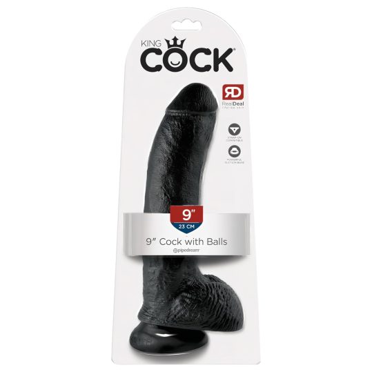King Cock 9 - nagy tapadókorongos, herés dildó (23cm) - fekete