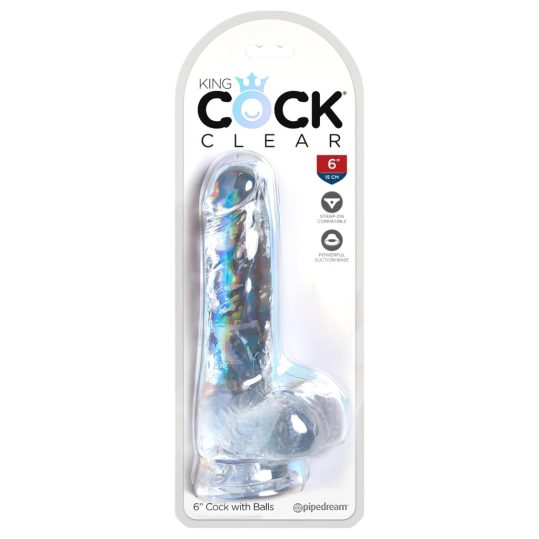 King Cock Clear 6 - tapadótalpas, herés kis dildó (15cm)