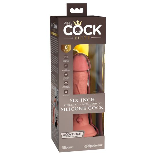 King Cock Elite 6 - tapadótalpas, élethű vibrátor (15cm) - natúr