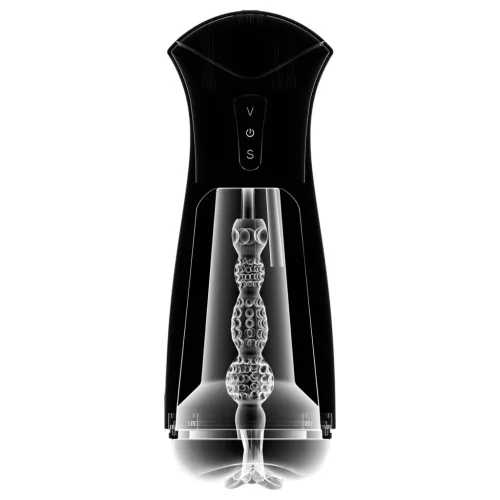 PDX Elite - szívó, rezgő maszturbátor (fekete)