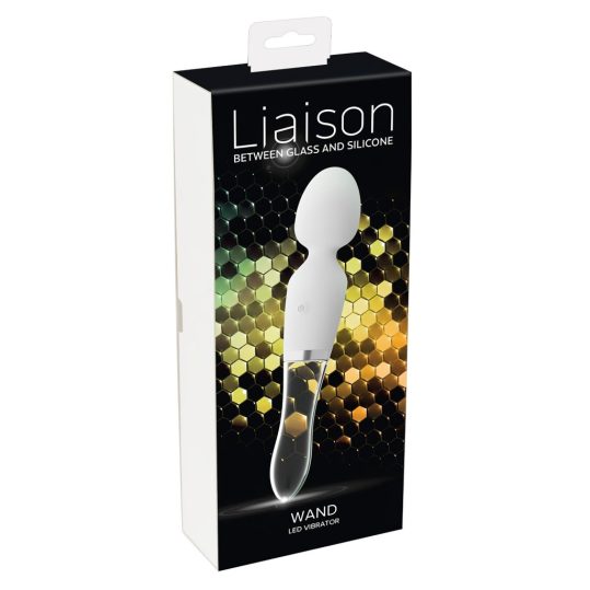 Liaison Wand - akkus, szilikon-üveg LED-es vibrátor (áttetsző-fehér)