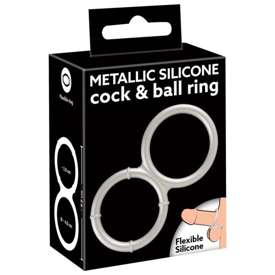 You2Toys - fém hatású dupla szilikon pénisz- és heregyűrű (ezüst)