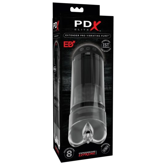 PDX Elite Extender Pro - akkus szívó, fel-le mozgó punci maszturbátor (fekete)