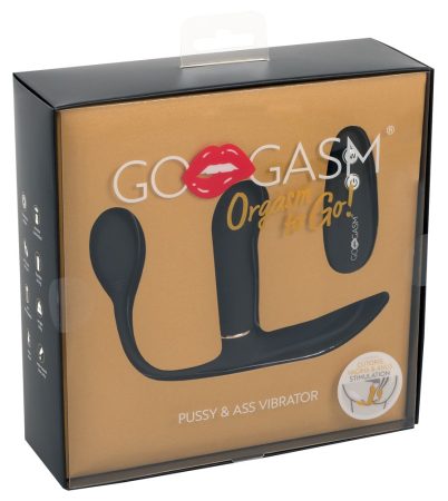 GoGasm Pussy & Ass - akkus, rádiós 3 ágú vibrátor (fekete)
