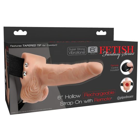 Fetish Strap-On 6 - rádiós, felcsatolható, üreges vibrátor (natúr)