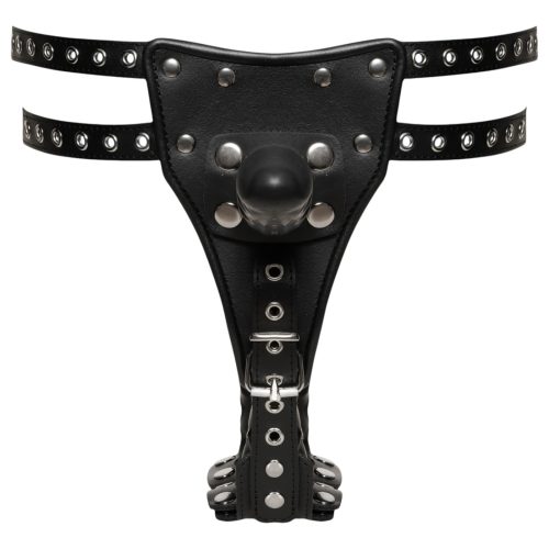 ZADO - bőr alsó külső + 2 belső dildóval (fekete)