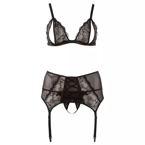 Cottelli Plus Size - Csipke fehérnemű trió (fekete)