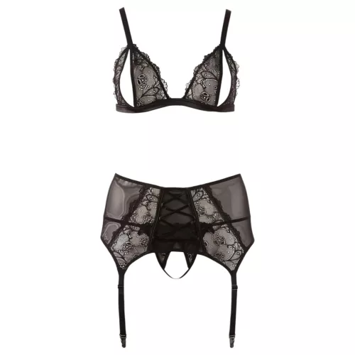 Cottelli Plus Size - Csipke fehérnemű trió (fekete)