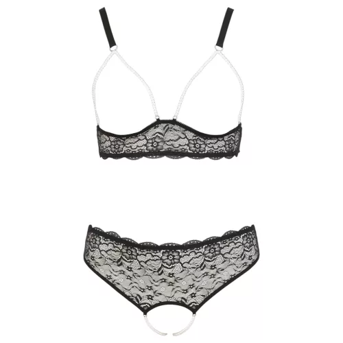 Cottelli Plus Size - gyöngyös melltartó szett (fekete)