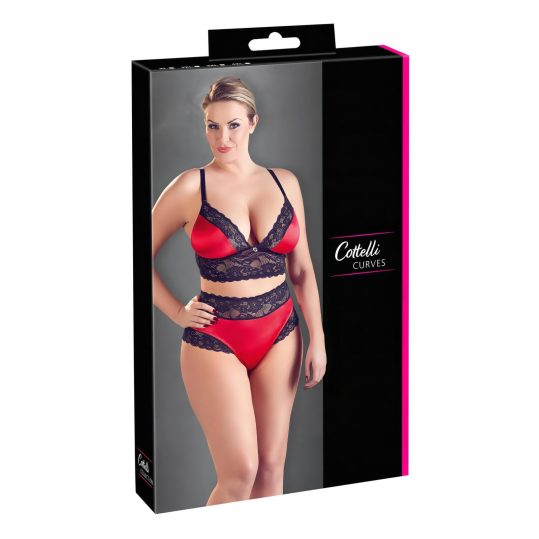 / Cottelli Plus Size - csipke-szatén melltartó szett (fekete-piros)