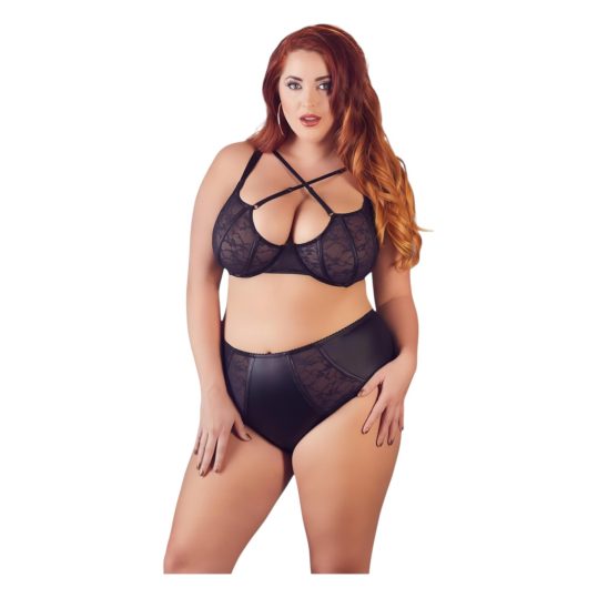 / Cottelli Plus Size - keresztpántos melltartó és bugyi (fekete)