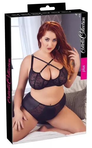 / Cottelli Plus Size - keresztpántos melltartó és bugyi (fekete)