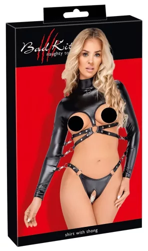 / Bad Kitty - nyitott mellű bondage szett (fekete)
