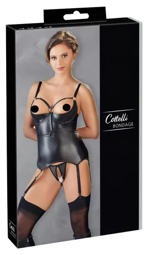 / Cottelli Bondage - fényes, mellemelős felső bilinccsel (fekete)