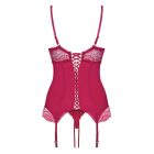 / Obsessive Rosalyne - fűzős harisnyatartós felső és tanga (piros)