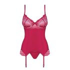 / Obsessive Rosalyne - fűzős harisnyatartós felső és tanga (piros)