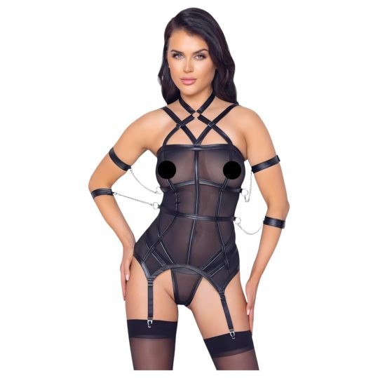 / Cottelli Bondage - pántos felső, kar bilincs és tanga (fekete)