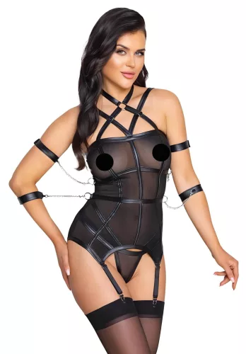 / Cottelli Bondage - pántos felső, kar bilincs és tanga (fekete)