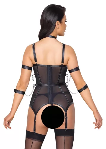 / Cottelli Bondage - pántos felső, kar bilincs és tanga (fekete)