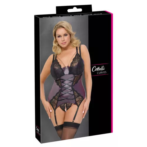 / Cottelli Curves - csipkés, fűzős fehérnemű szett (lila)