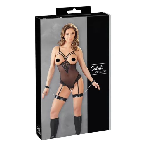 Cottelli Bondage - fém gyűrűs body és kar bilincs (fekete)