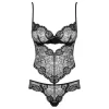 Obsessive Alluria - virágos csipke body (fekete)