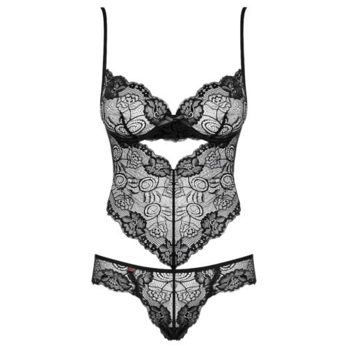 Obsessive Alluria - virágos csipke body (fekete)
