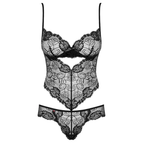 Obsessive Alluria - virágos csipke body (fekete)