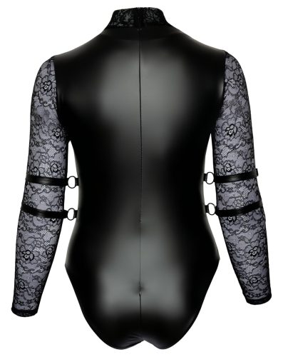 / Cottelli Bondage Plus Size - csipkésujjú body (fekete)