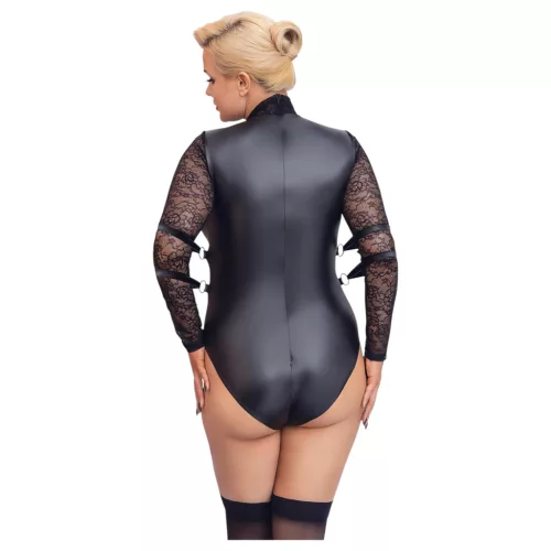 / Cottelli Bondage Plus Size - csipkésujjú body (fekete)