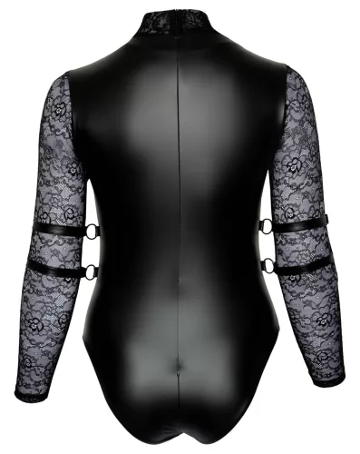 / Cottelli Bondage Plus Size - csipkésujjú body (fekete)