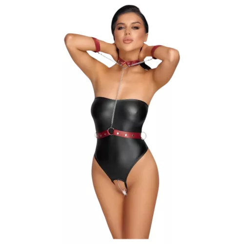 Cottelli Bondage - fényes body és kar bilincs (fekete)