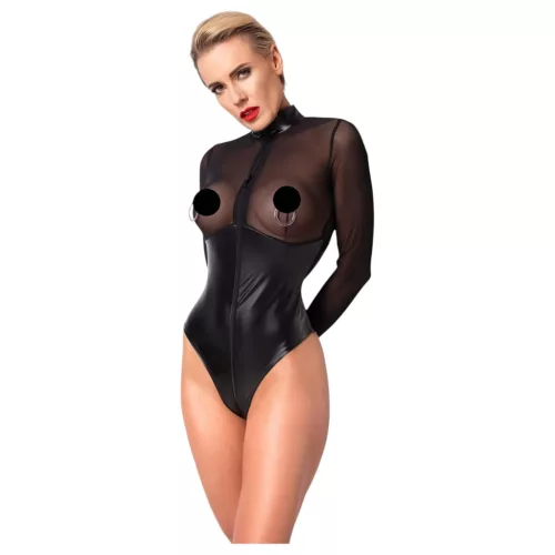 Noir - fényes body átlátszó betéttel (fekete)