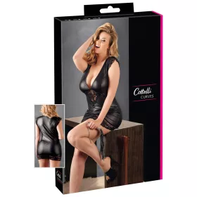 Cottelli Plus Size - fényes ruha csipkével (fekete)