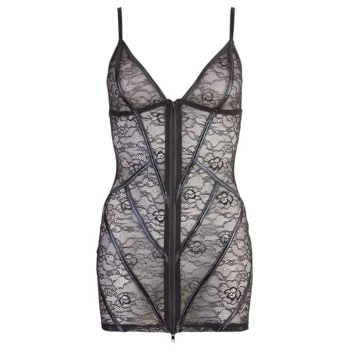 Cottelli - fényes csíkos csipke ruha (fekete)